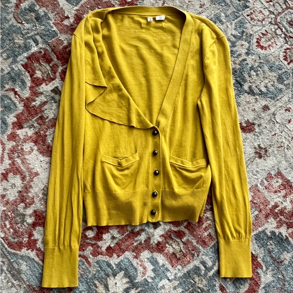 Women’s Mustard Button-Front V-Neck Cardigan Sweater